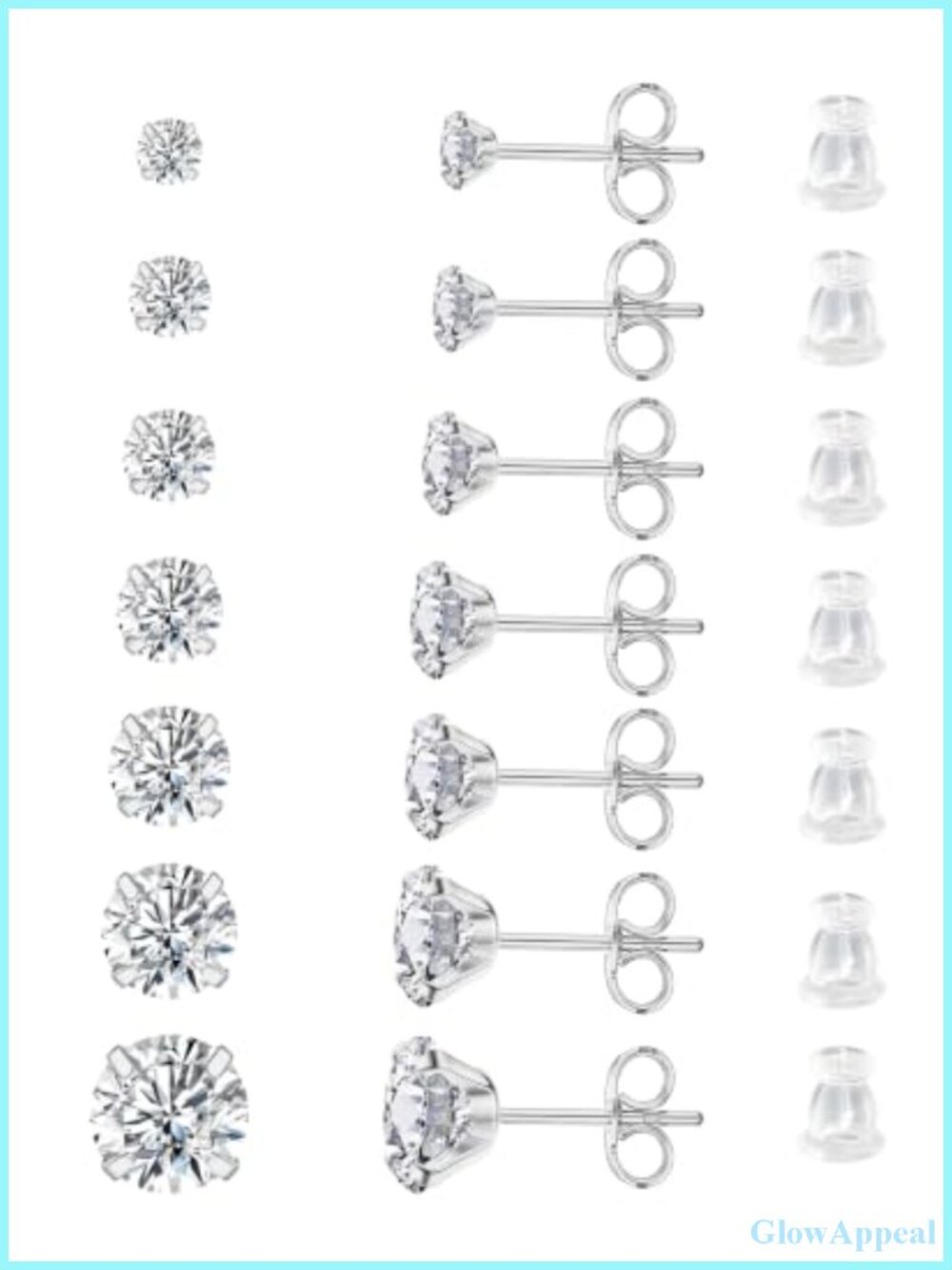 7 Pairs Stud Earrings for Women - 316L Surgical Steel Hypoallergenic CZ